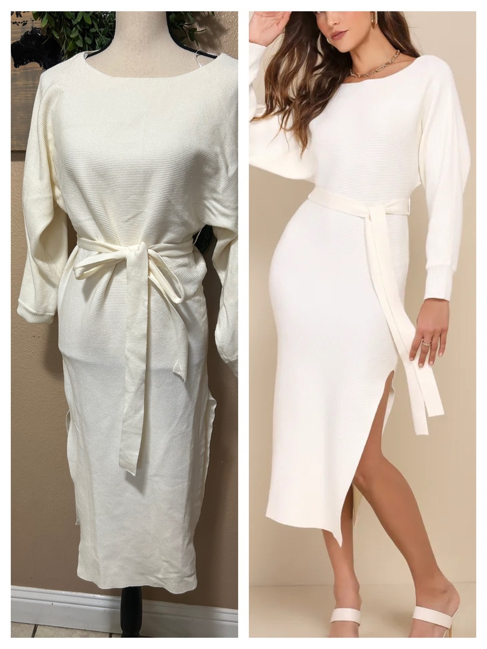 Cozy Captivation Ivory Ribbed Dolman Sleeve Midi Sweater Dress